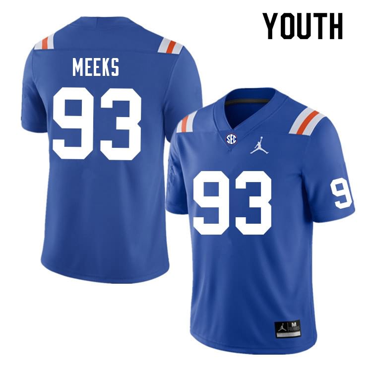 NCAA Florida Gators Dylan Meeks Youth #93 Nike Blue Throwback Stitched Authentic College Football Jersey DIS6164FD